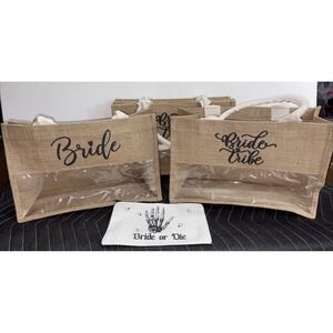 Bride Tribe Burlap Bags 1 Bride 3 Maids 12" L 8.5" H x 5" D Bride Or Die Makeup